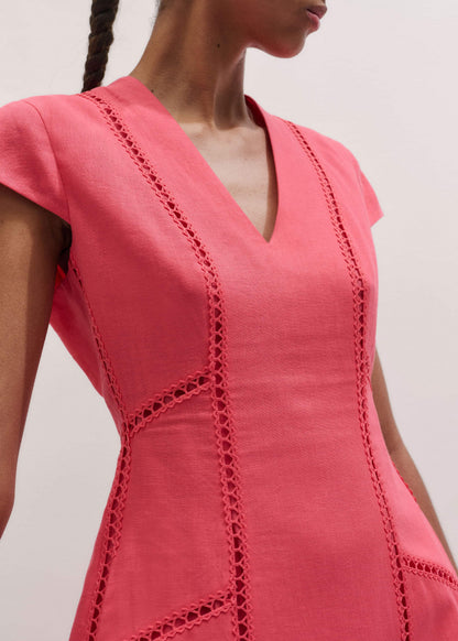 Pink Crease-Less Linen Embroidered Maxi Dress | ME+EM Clothing