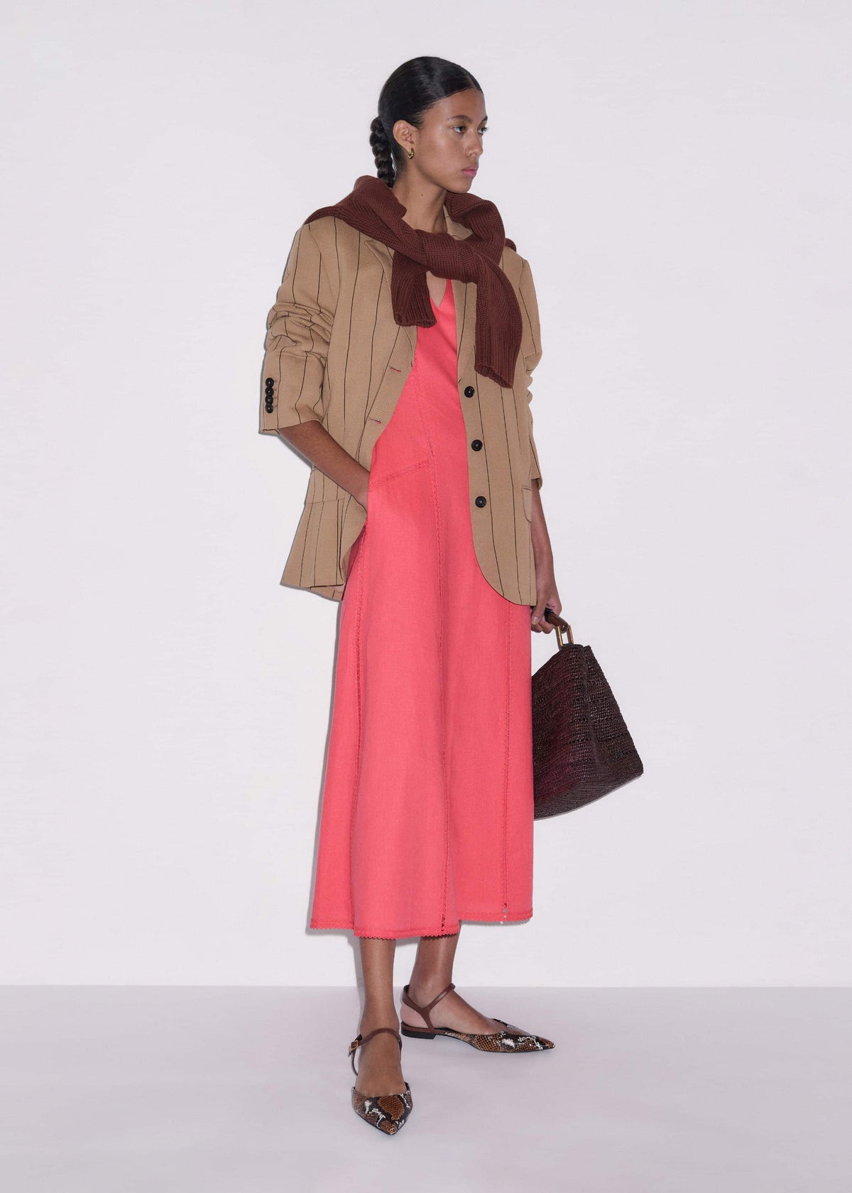 Pink Crease-Less Linen Embroidered Maxi Dress | ME+EM Clothing