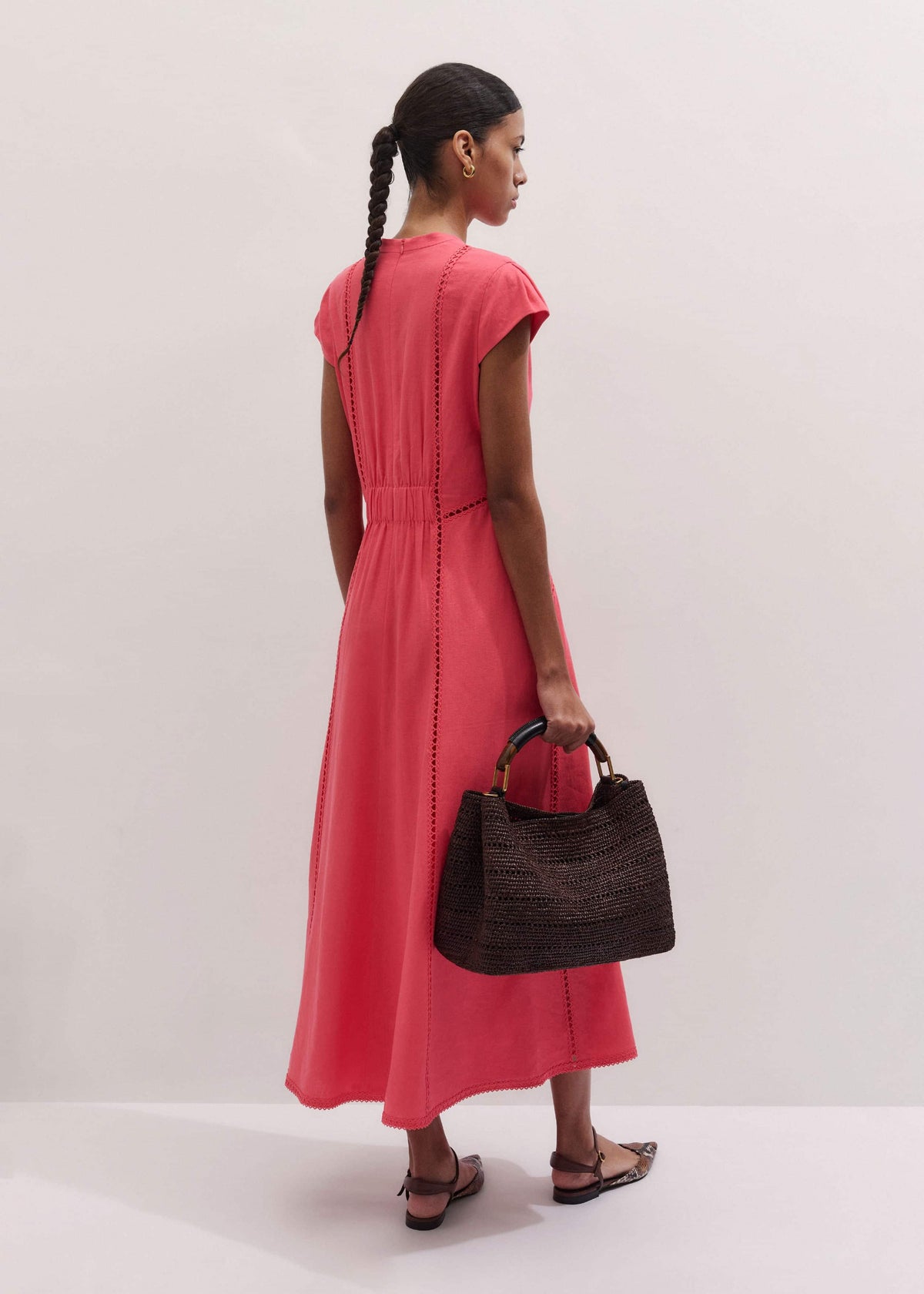 Pink Crease-Less Linen Embroidered Maxi Dress | ME+EM Clothing