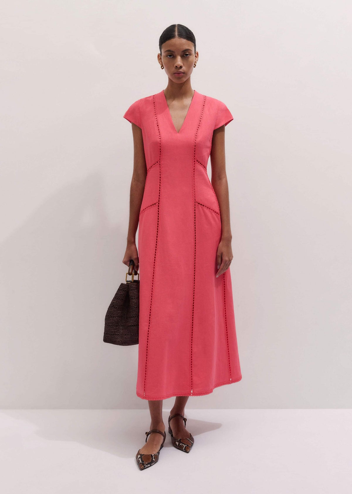 Pink Crease-Less Linen Embroidered Maxi Dress | ME+EM Clothing