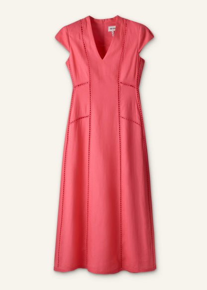 Pink Crease-Less Linen Embroidered Maxi Dress | ME+EM Clothing