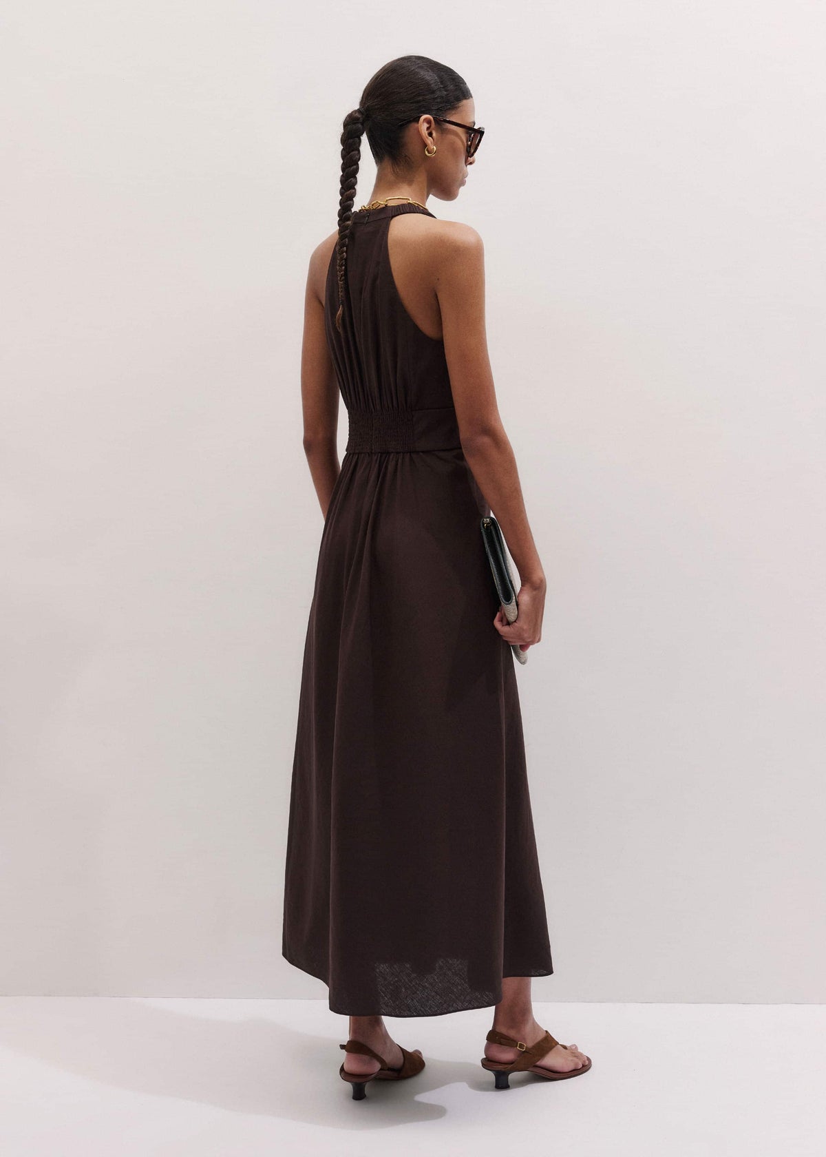 Brown Crease-Less Linen Twist Front Maxi Dress | ME+EM Clothing