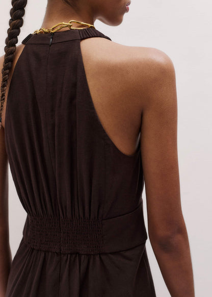 Brown Crease-Less Linen Twist Front Maxi Dress | ME+EM Clothing