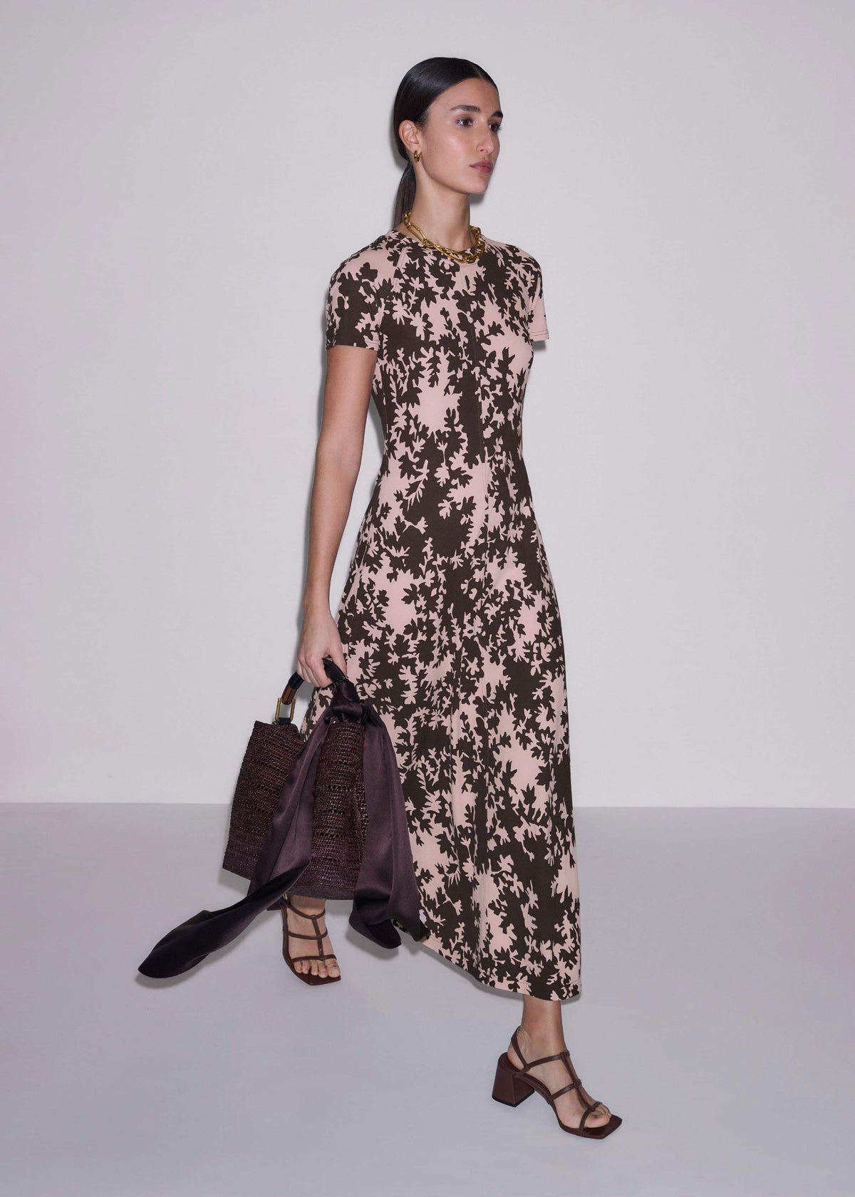 Pink Speckled Bloom Print Contour Maxi Dress | ME+EM Clothing