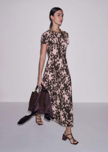 Pink Speckled Bloom Print Contour Maxi Dress | ME+EM Clothing