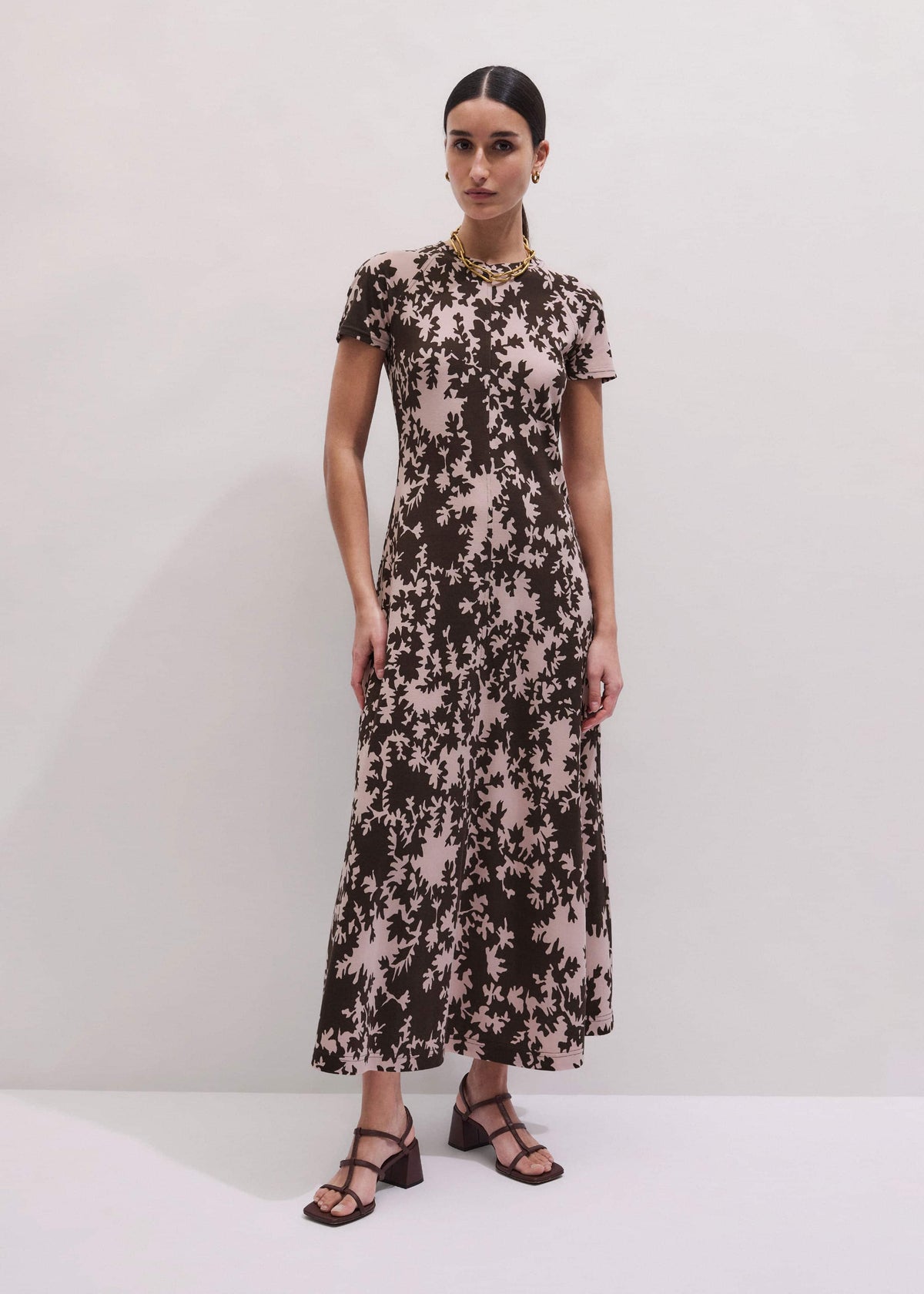 Pink Speckled Bloom Print Contour Maxi Dress | ME+EM Clothing