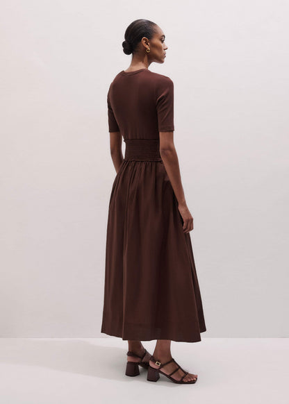 Cinnamon V-Neck Smocked Skirt Mixed Media Maxi Dress | ME+EM Clothing