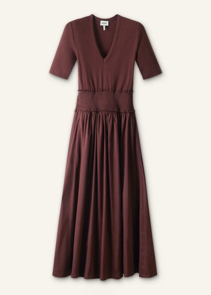 Cinnamon V-Neck Smocked Skirt Mixed Media Maxi Dress | ME+EM Clothing