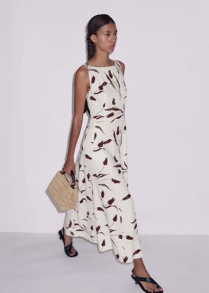 Cream Crease-Less Linen Fit + Flare Maxi Dress | ME+EM Clothing