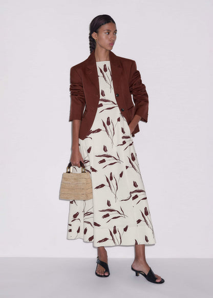 Cream Crease-Less Linen Fit + Flare Maxi Dress | ME+EM Clothing