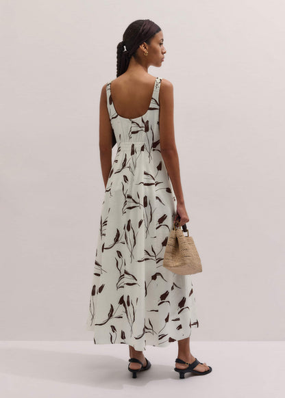 Cream Crease-Less Linen Fit + Flare Maxi Dress | ME+EM Clothing