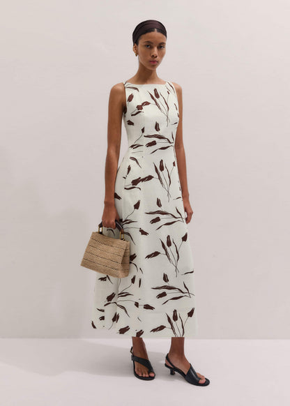Cream Crease-Less Linen Fit + Flare Maxi Dress | ME+EM Clothing