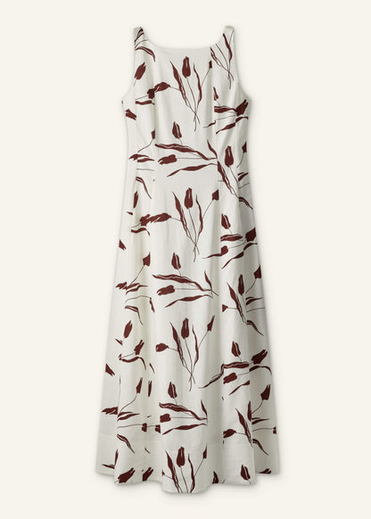 Cream Crease-Less Linen Fit + Flare Maxi Dress | ME+EM Clothing