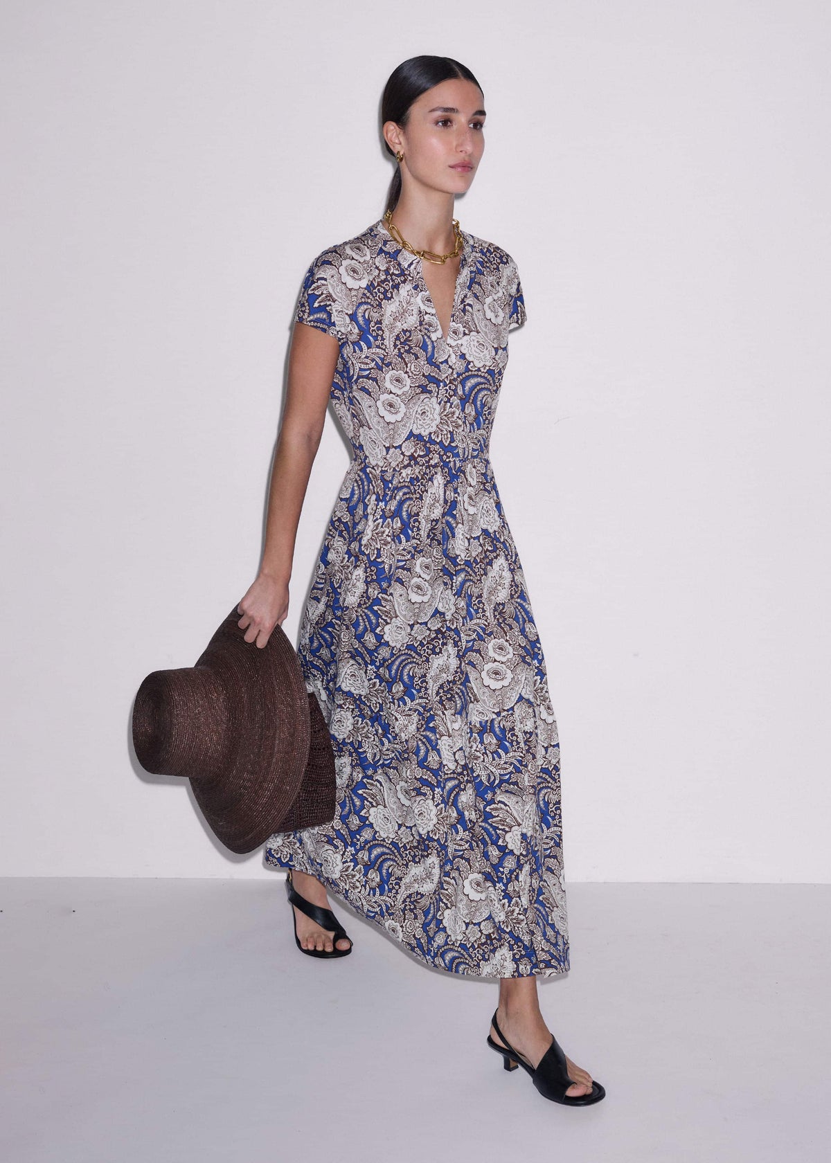 Blue Elaborate Botanical Tiered Maxi Dress | ME+EM Clothing