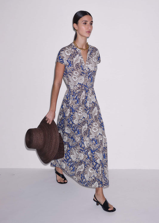 Blue Elaborate Botanical Tiered Maxi Dress | ME+EM Clothing