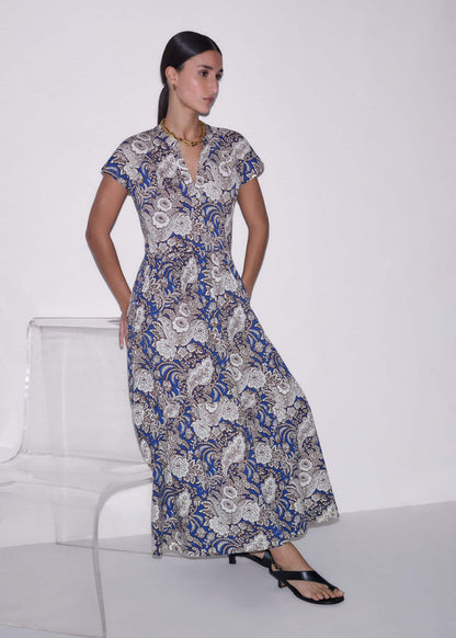 Blue Elaborate Botanical Tiered Maxi Dress | ME+EM Clothing