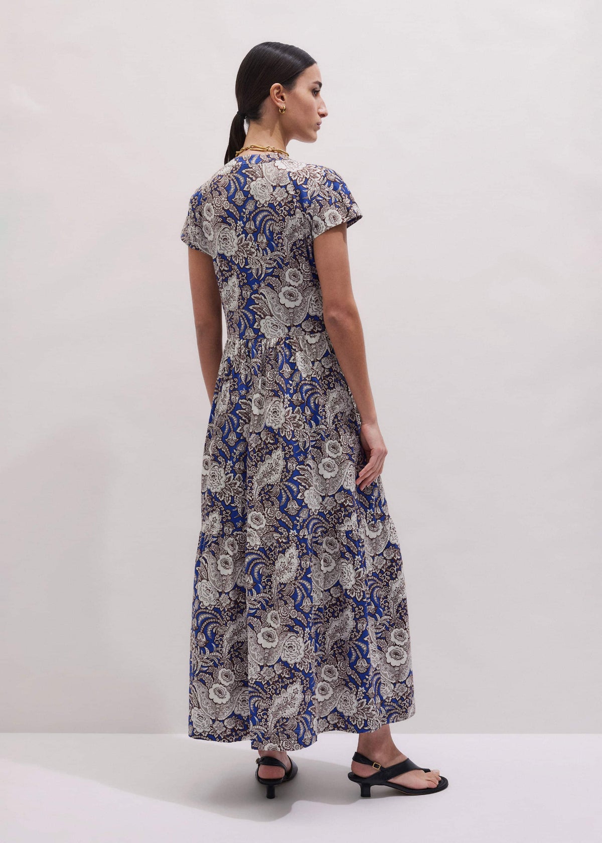 Blue Elaborate Botanical Tiered Maxi Dress | ME+EM Clothing