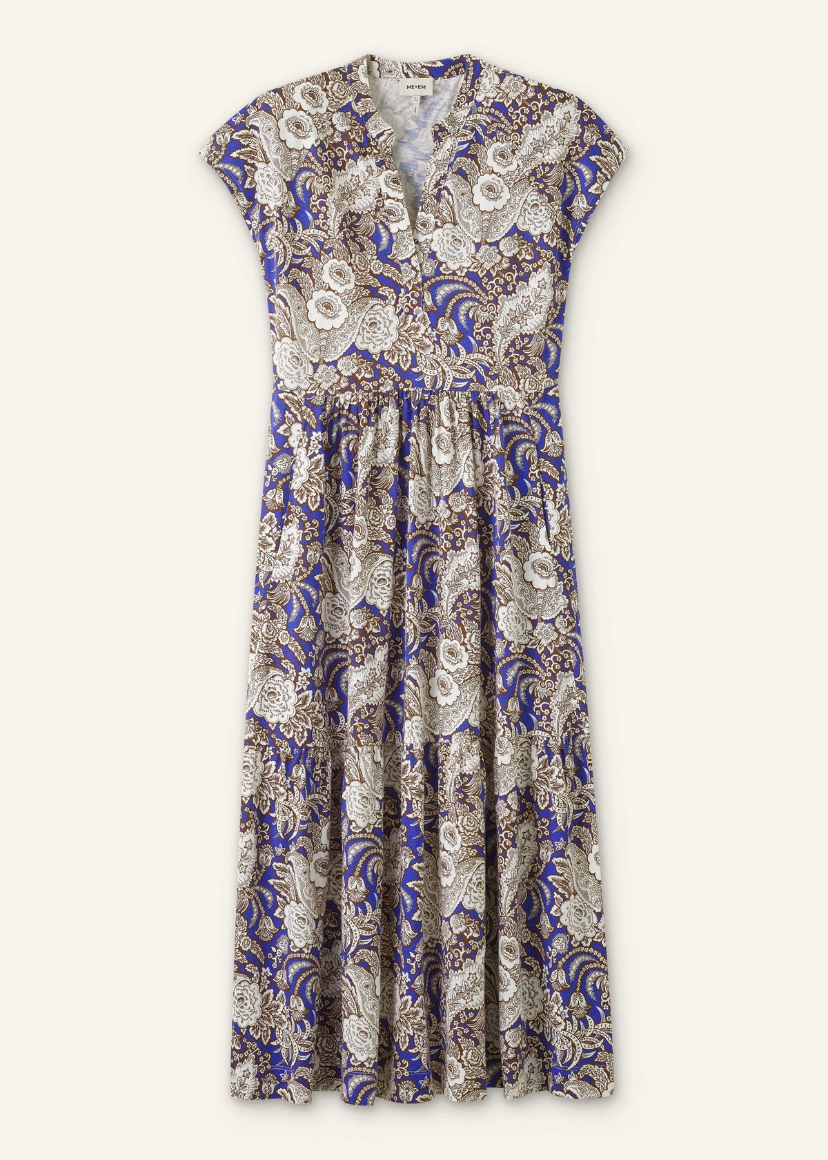 Blue Elaborate Botanical Tiered Maxi Dress | ME+EM Clothing