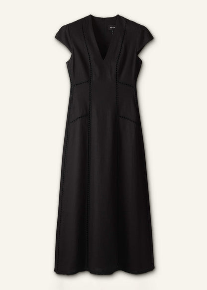 Black Crease-Less Linen Embroidered Maxi Dress | ME+EM Clothing