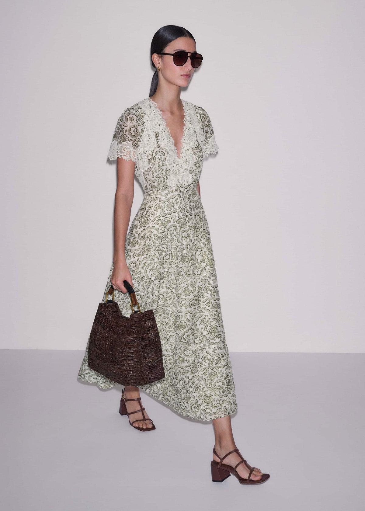 Green Silk Cotton Lace Trim Maxi Dress | ME+EM Clothing