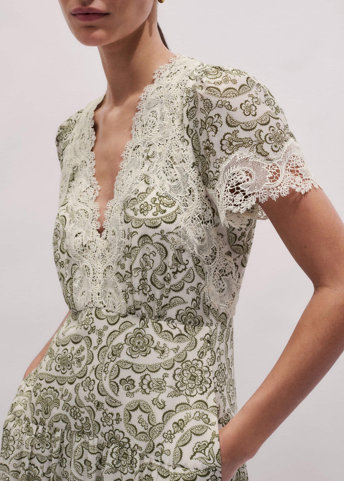 Green Silk Cotton Lace Trim Maxi Dress | ME+EM Clothing
