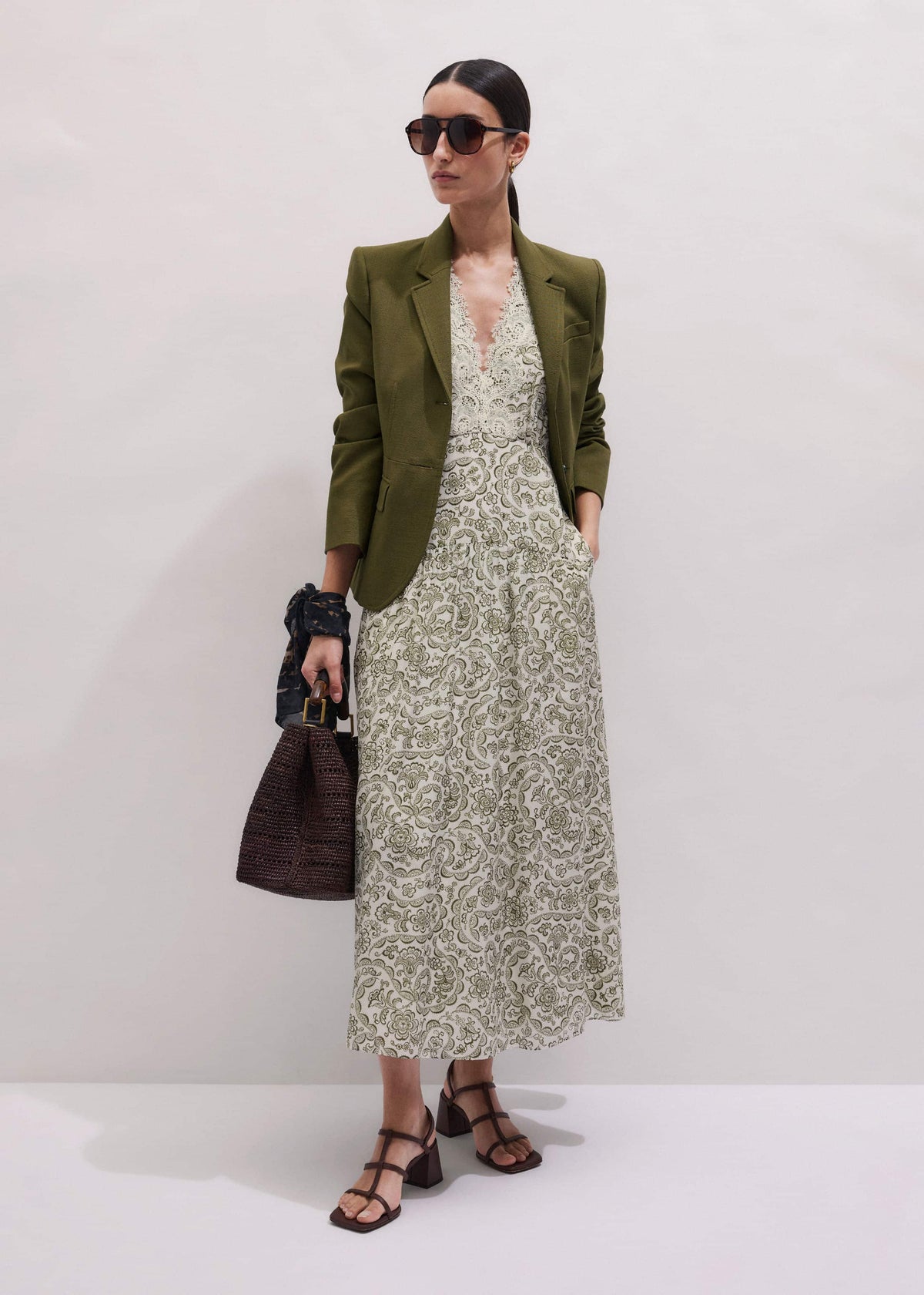 Green Silk Cotton Lace Trim Maxi Dress | ME+EM Clothing