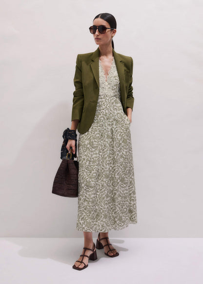 Green Silk Cotton Lace Trim Maxi Dress | ME+EM Clothing