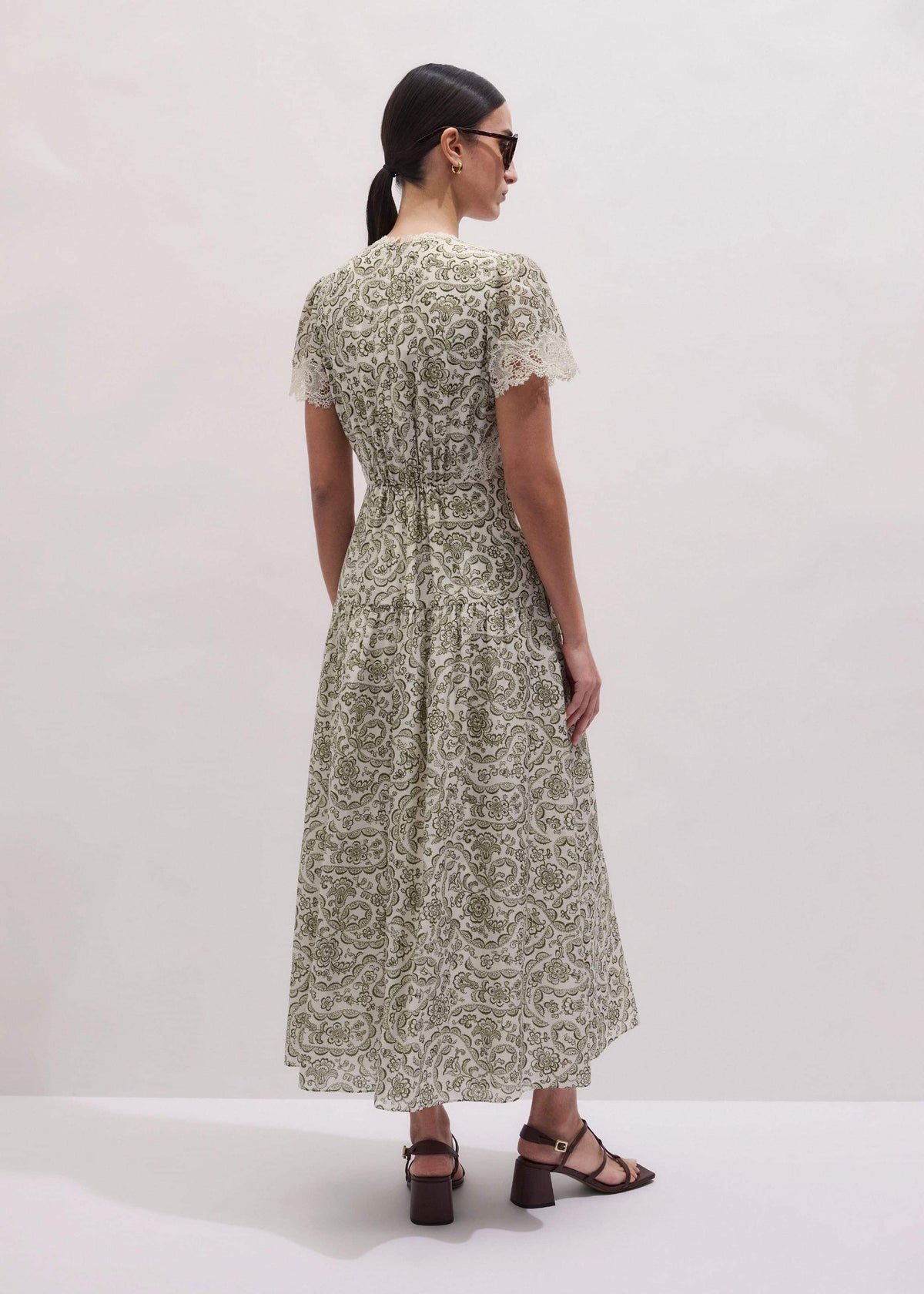Green Silk Cotton Lace Trim Maxi Dress | ME+EM Clothing