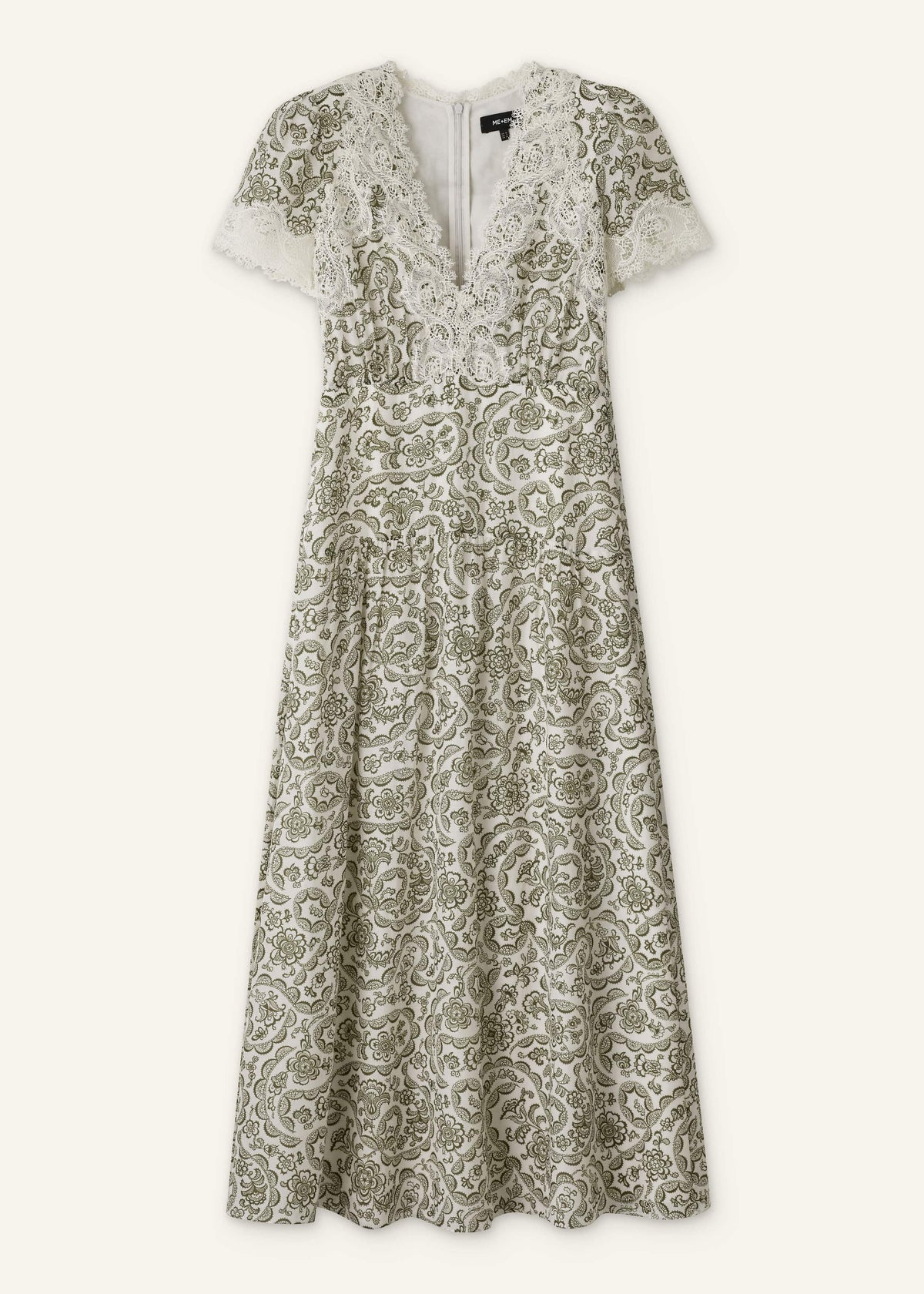 Green Silk Cotton Lace Trim Maxi Dress | ME+EM Clothing