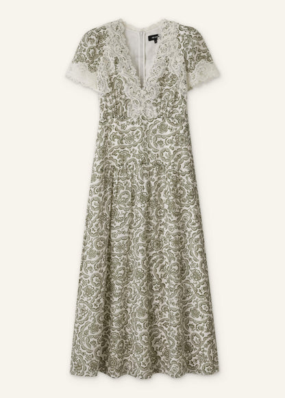 Green Silk Cotton Lace Trim Maxi Dress | ME+EM Clothing