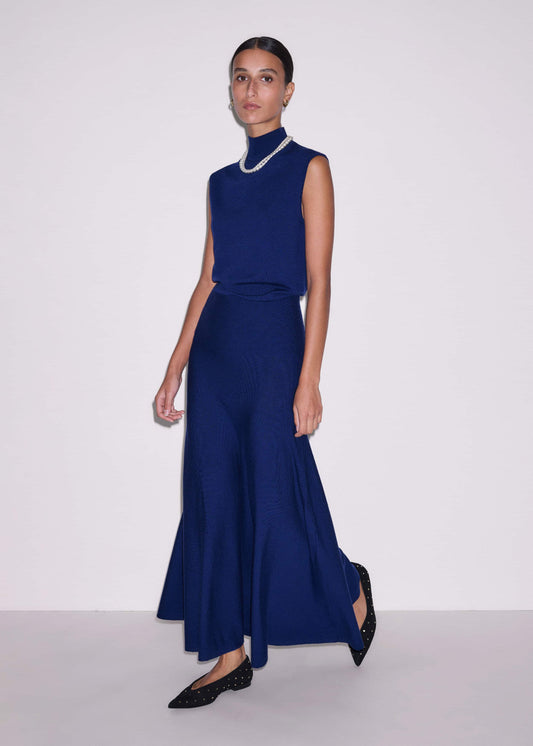 Blue High Neck Knit Maxi Dress + Layering Top | ME+EM Clothing