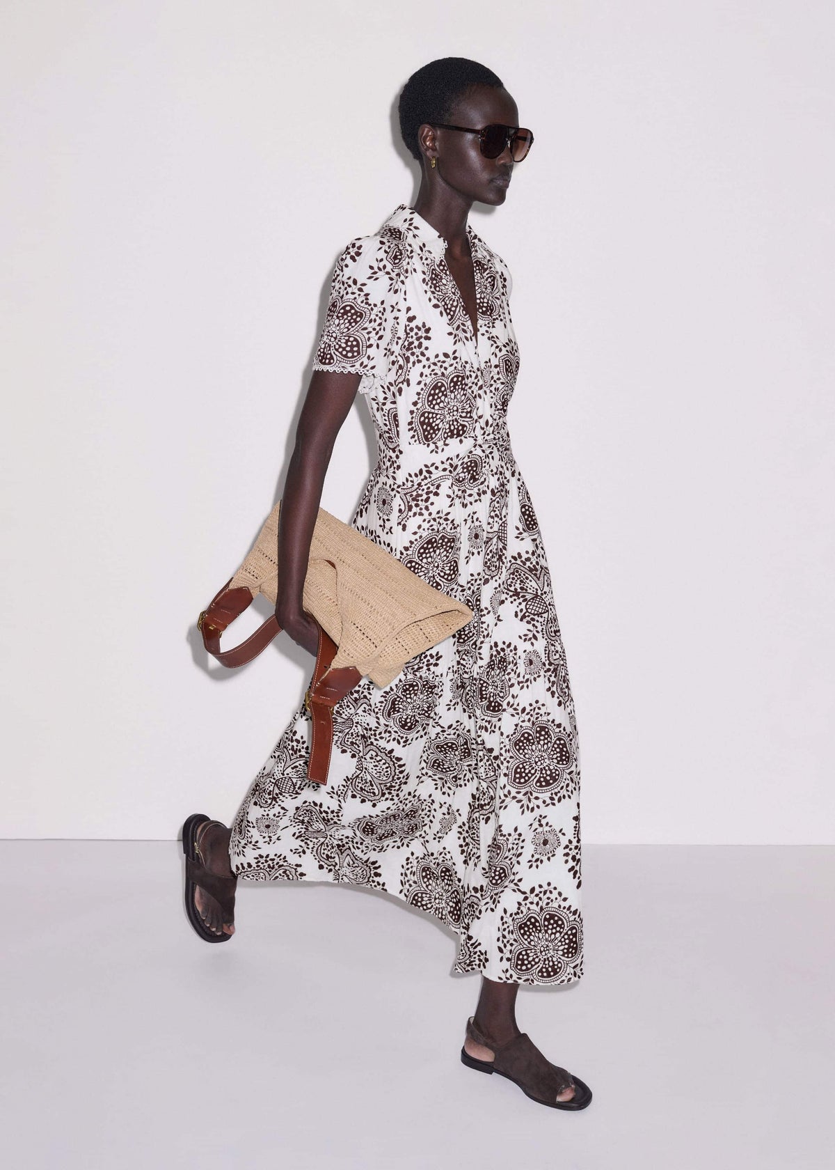 White Cheesecloth In-Full-Bloom Print Maxi Dress + Belt | ME+EM Clothing
