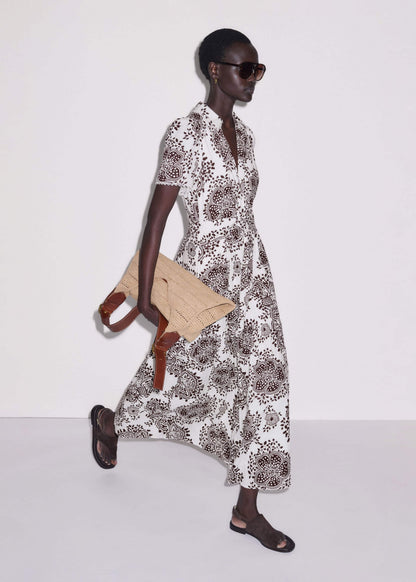 White Cheesecloth In-Full-Bloom Print Maxi Dress + Belt | ME+EM Clothing
