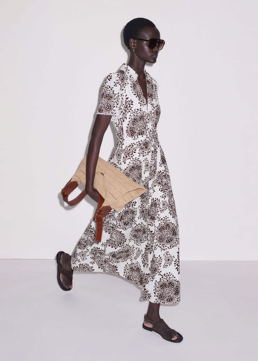White Cheesecloth In-Full-Bloom Print Maxi Dress + Belt | ME+EM Clothing