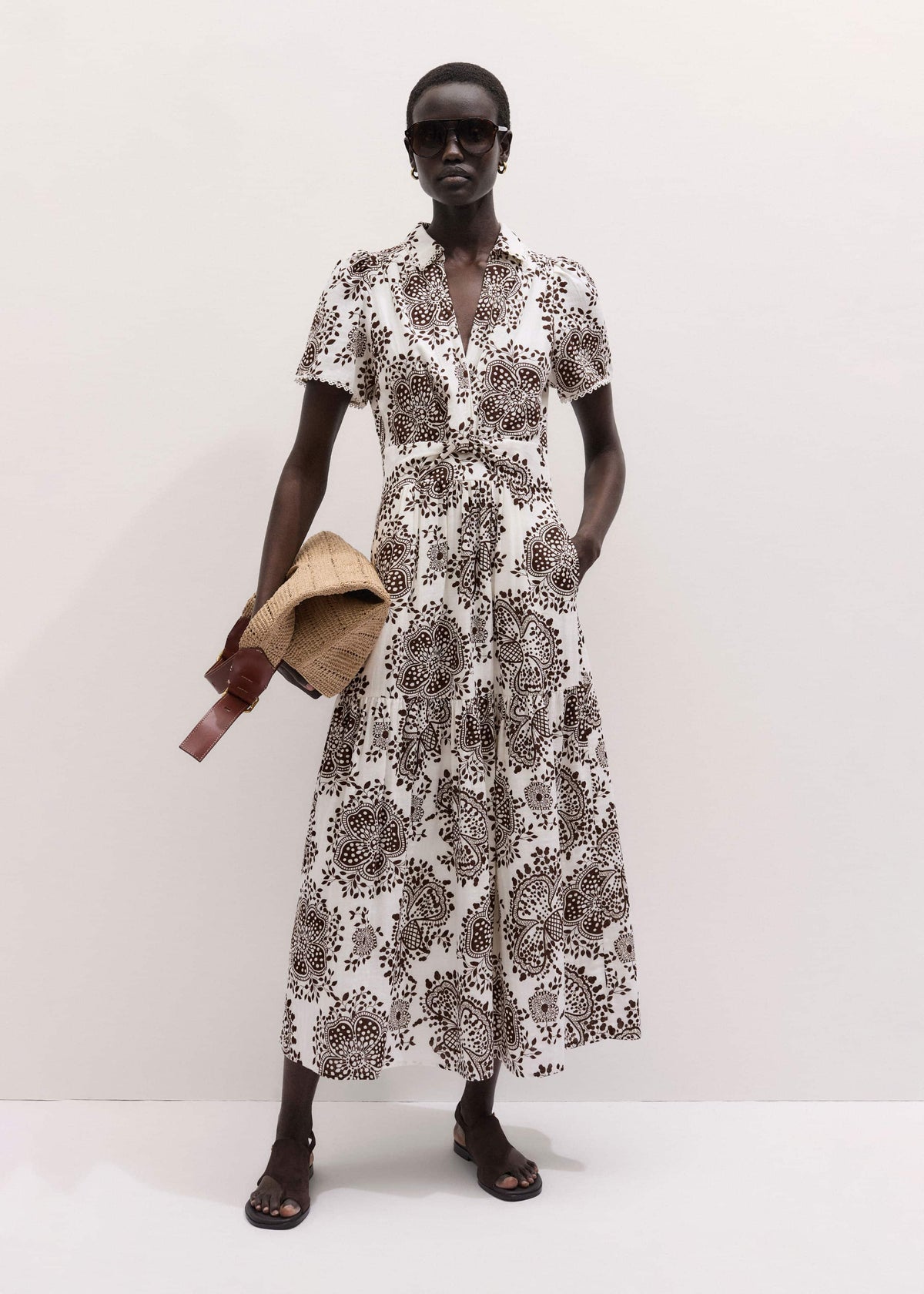 White Cheesecloth In-Full-Bloom Print Maxi Dress + Belt | ME+EM Clothing