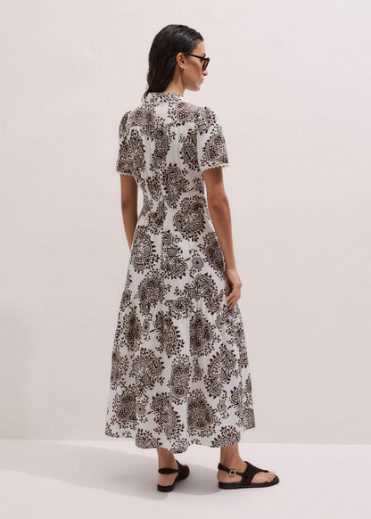 White Cheesecloth In-Full-Bloom Print Maxi Dress + Belt | ME+EM Clothing