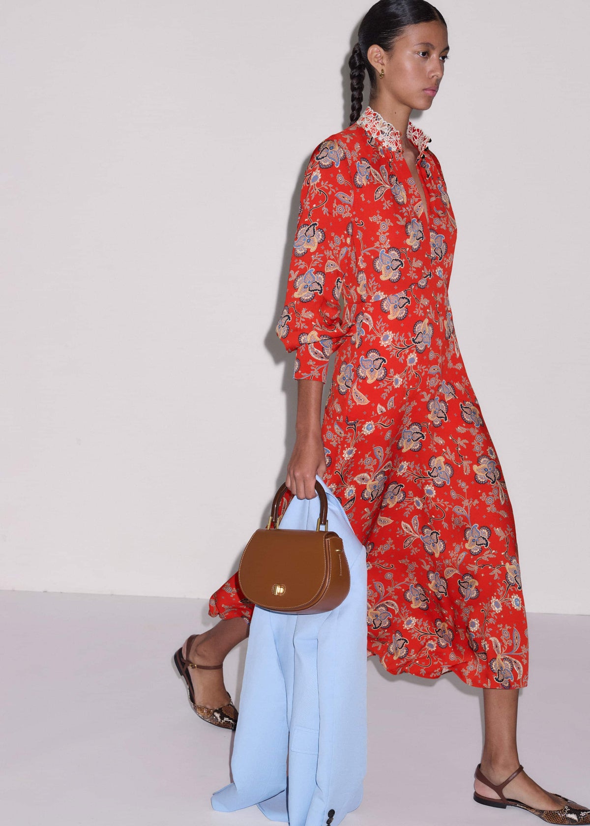 Orange Fit + Flare Ornate Paisley Print Maxi Dress | ME+EM Clothing