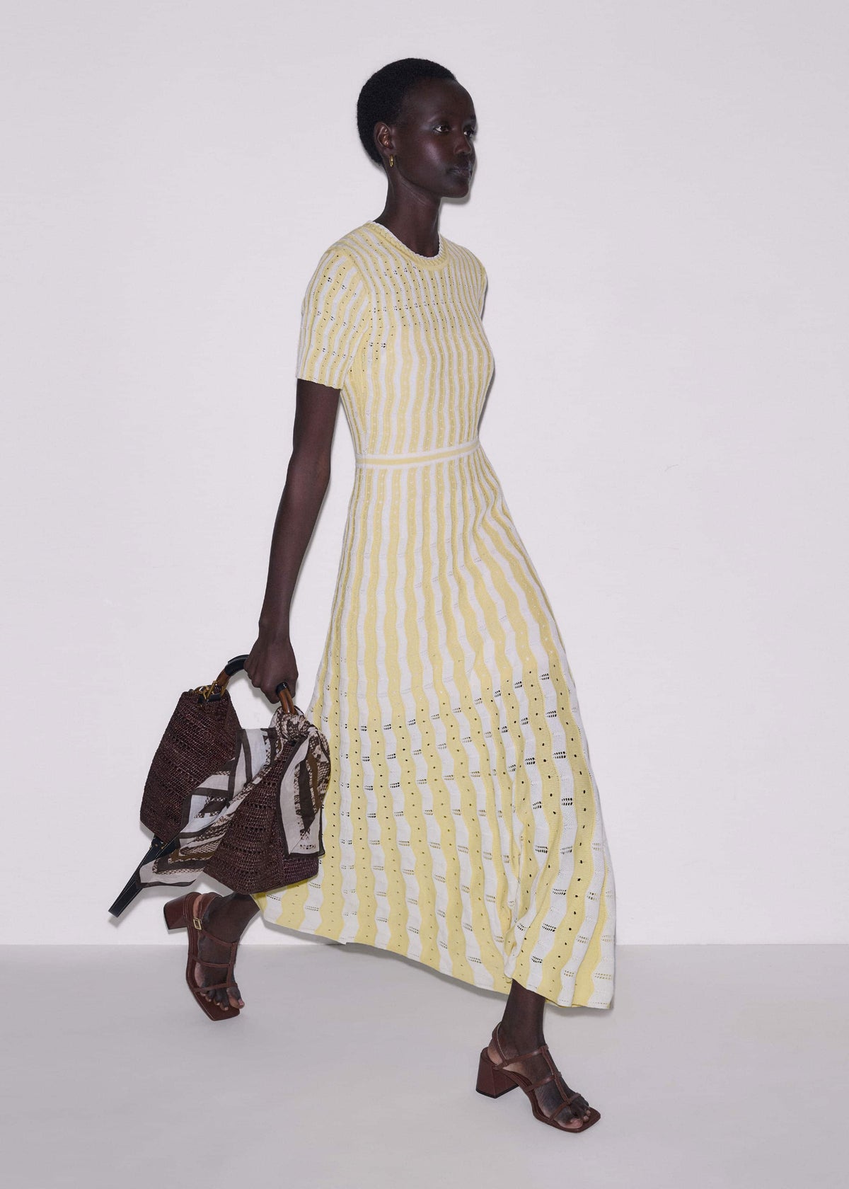 Yellow Textured Pointelle Stripe Knit Maxi Dress | ME+EM Clothing