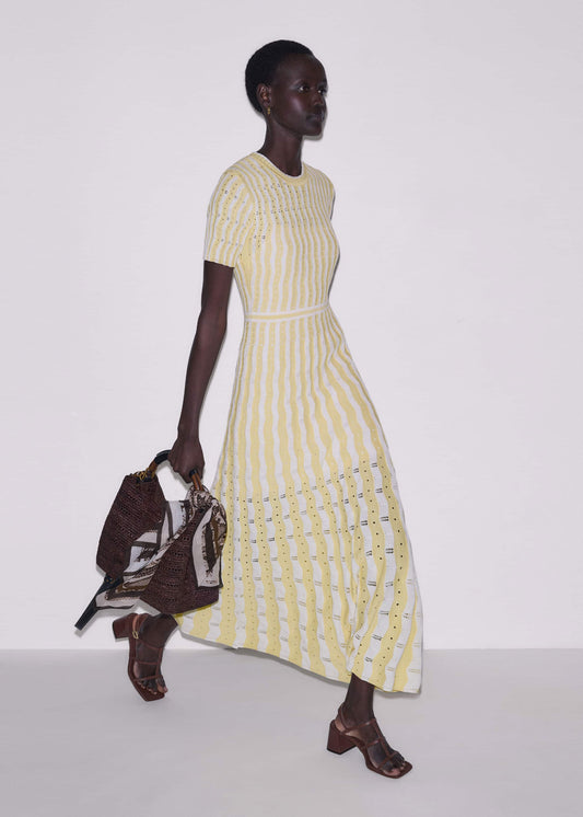 Yellow Textured Pointelle Stripe Knit Maxi Dress | ME+EM Clothing