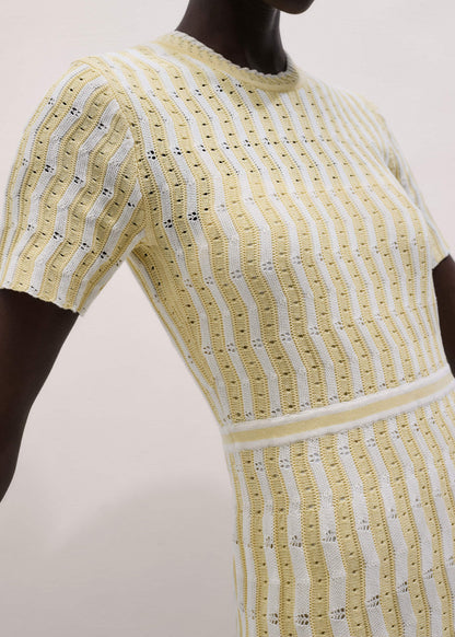 Yellow Textured Pointelle Stripe Knit Maxi Dress | ME+EM Clothing