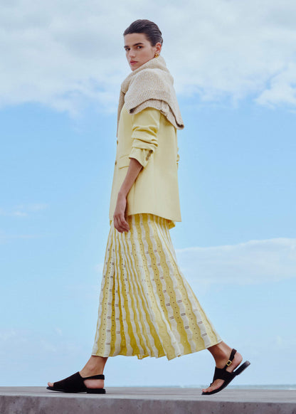 Yellow Textured Pointelle Stripe Knit Maxi Dress | ME+EM Clothing