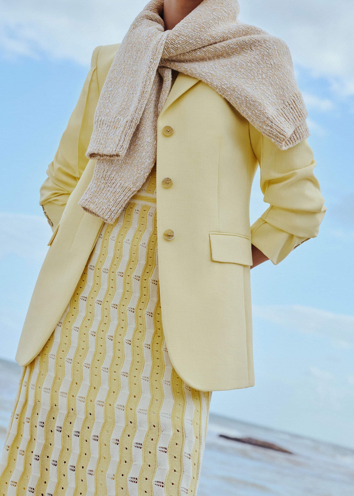 Yellow Textured Pointelle Stripe Knit Maxi Dress | ME+EM Clothing