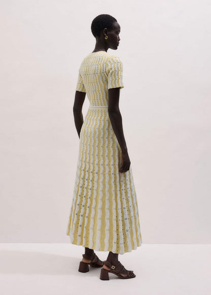 Yellow Textured Pointelle Stripe Knit Maxi Dress | ME+EM Clothing
