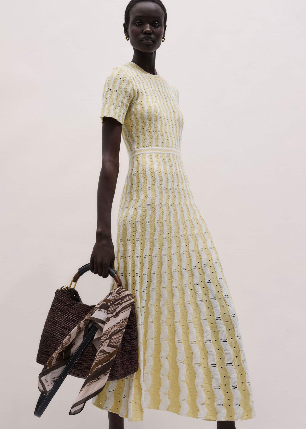 Yellow Textured Pointelle Stripe Knit Maxi Dress | ME+EM Clothing
