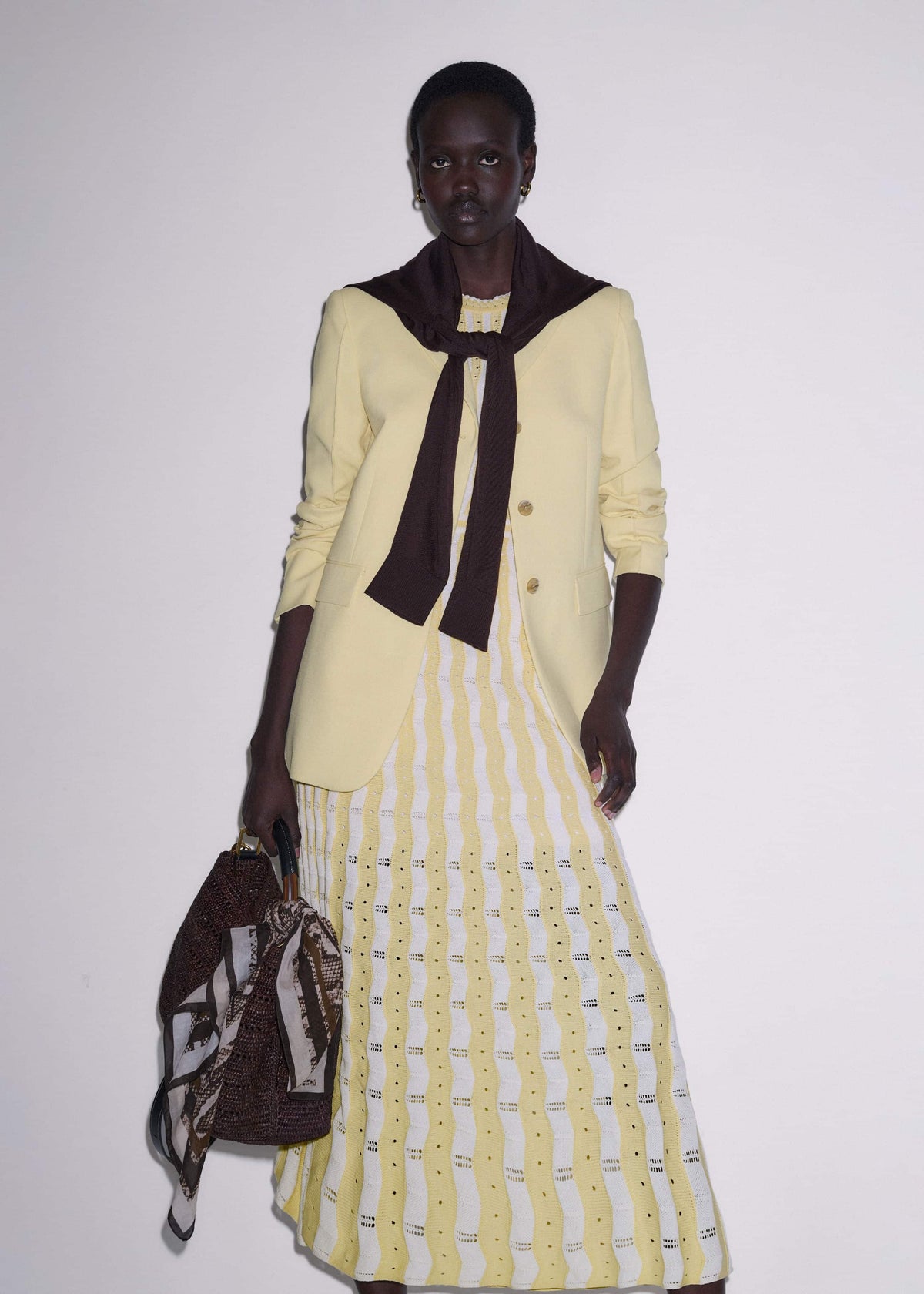 Yellow Textured Pointelle Stripe Knit Maxi Dress | ME+EM Clothing