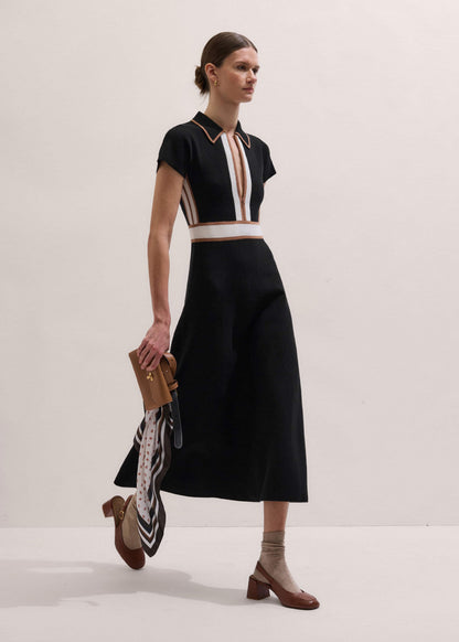 Black Milano Knit Collared Maxi Dress | ME+EM Clothing