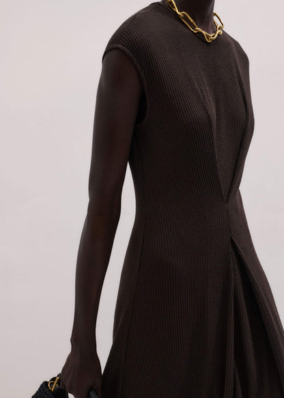 Brown Draped Waist Clever Pleat Maxi Dress | ME+EM Clothing