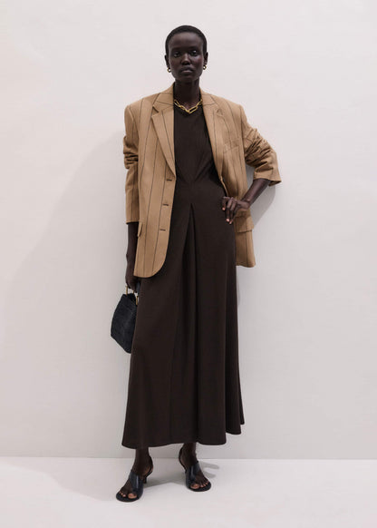 Brown Draped Waist Clever Pleat Maxi Dress | ME+EM Clothing
