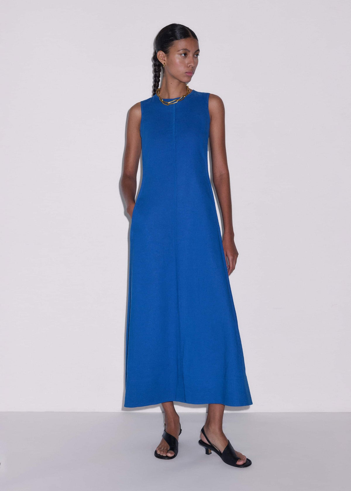 Blue Crease-Less Linen Effortless Maxi Dress | ME+EM Clothing