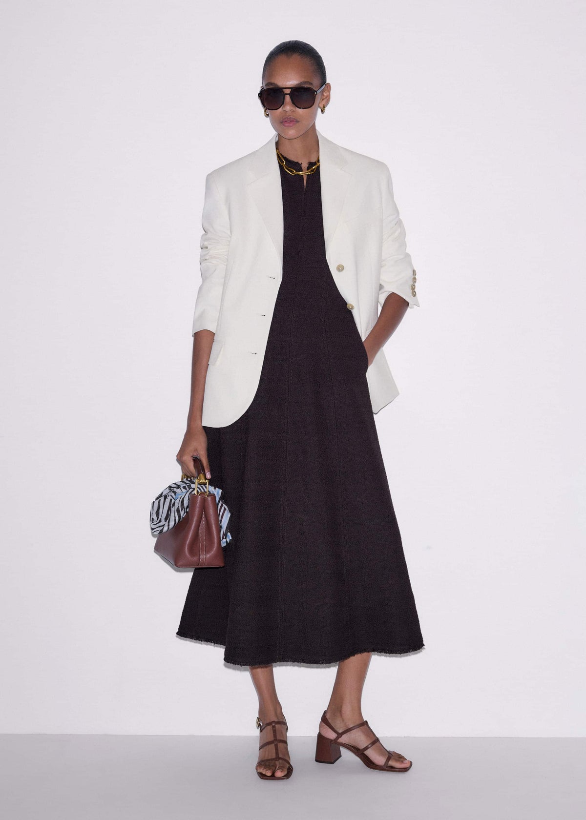 Brown Desk-To-Dinner Fit And Flare Maxi Dress | ME+EM Clothing